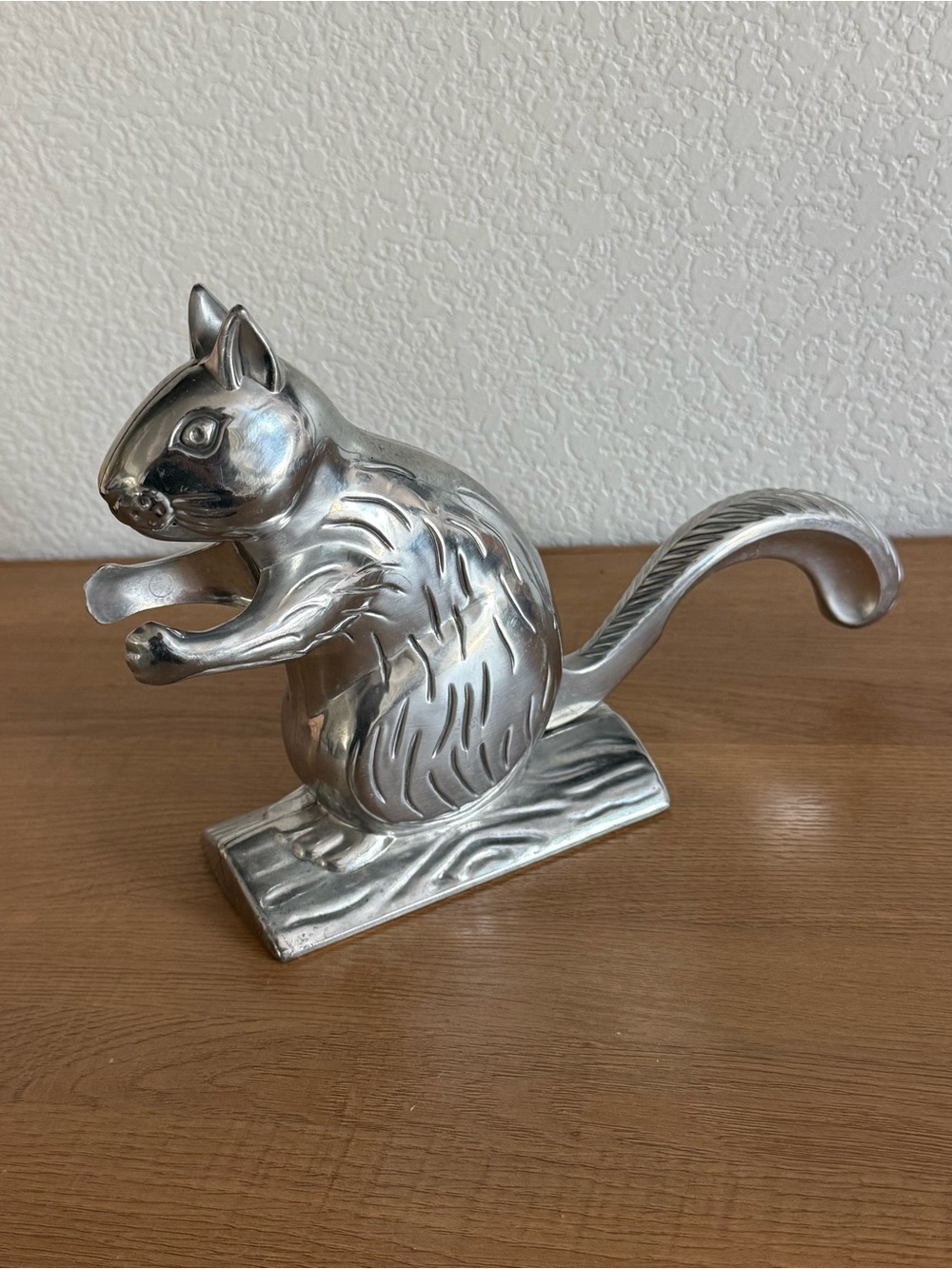 Vintage Cast Aluminum Metal Squirrel Nutcracker on Log Home Decor